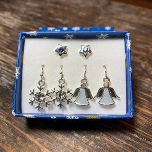 134. Avon Christmas Earrings w/ Rhinestones Set of 3 - Star, Snowflake & Angel